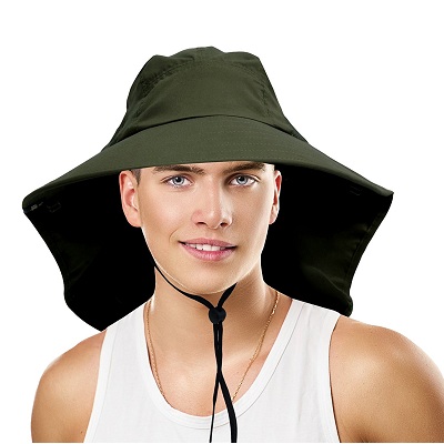 Lenikis Unisex Outdoor Activities UV Protecting Sun Hats With Neck Flap Black 