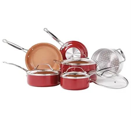 BulbHead Red Copper Ceramic Non-Stick Cookware Set