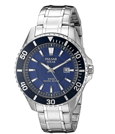 Pulsar Men's Solar Sport Silvertone Blue Dial Watch