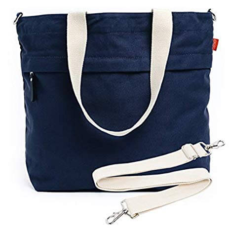 Caldo Canvas Market Tote Large Travel Bag Adjustable Shoulder Strap (Navy)