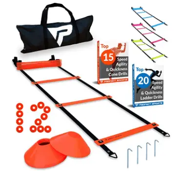 Pro Agility Ladder and Cones - 15 ft Fixed-Rung Speed Ladder